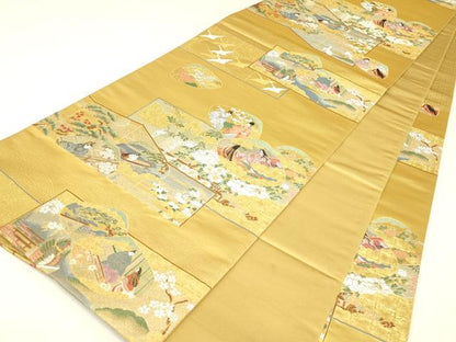 平和屋着物▼六通柄袋帯　唐織　平安雅貝合文　金銀糸　正絹　逸品　DABH6921az