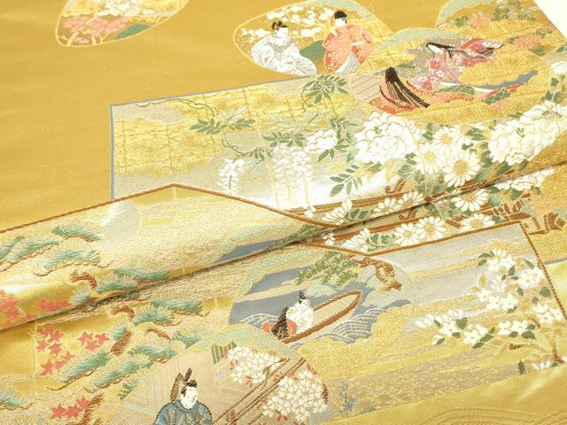 平和屋着物▼六通柄袋帯　唐織　平安雅貝合文　金銀糸　正絹　逸品　DABH6921az