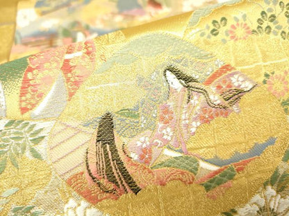 平和屋着物▼六通柄袋帯　唐織　平安雅貝合文　金銀糸　正絹　逸品　DABH6921az
