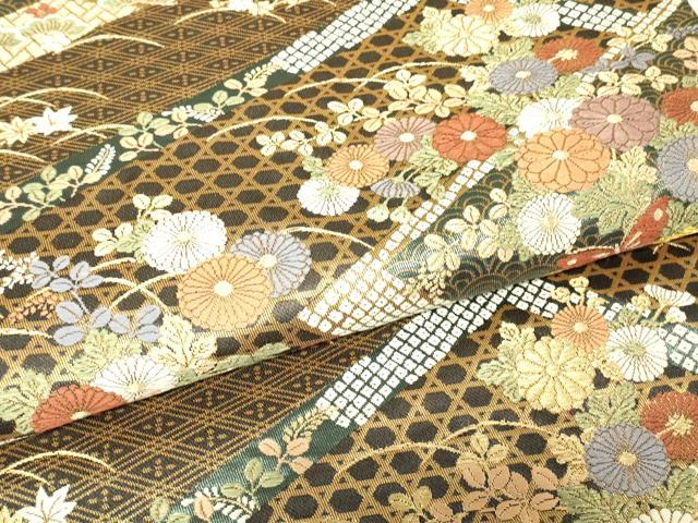 平和屋着物▼六通柄袋帯　唐織　絵蒔錦　吉祥花蝶文　金糸　正絹　逸品　DABH6926az