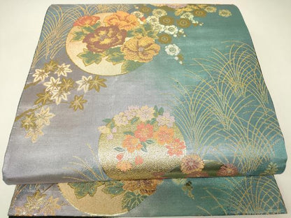平和屋着物▼六通柄袋帯　萬葉　花丸文　金糸　正絹　逸品　DABH6932az