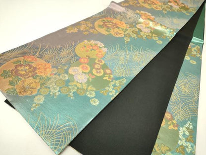 平和屋着物▼六通柄袋帯　萬葉　花丸文　金糸　正絹　逸品　DABH6932az