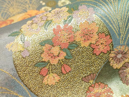 平和屋着物▼六通柄袋帯　萬葉　花丸文　金糸　正絹　逸品　DABH6932az