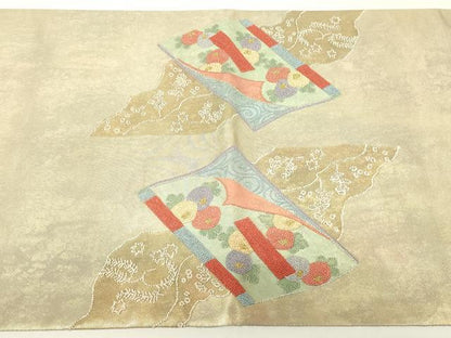平和屋着物▼中国三大刺繍　相良刺繍　総刺繍　太鼓柄袋帯　冊子花文　金糸　引箔　正絹　逸品　DABH6934az