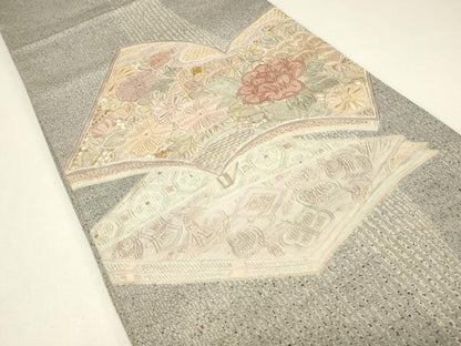 平和屋着物●中国三大刺繍　スワトウ刺繍　汕頭刺繍　相良刺繍　総刺繍　太鼓柄袋帯　紬地　冊子花文　正絹　逸品　DABH6944az