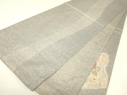 平和屋着物●中国三大刺繍　スワトウ刺繍　汕頭刺繍　相良刺繍　総刺繍　太鼓柄袋帯　紬地　冊子花文　正絹　逸品　DABH6944az