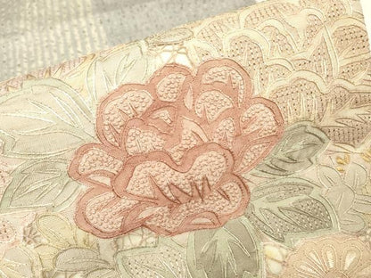 平和屋着物●中国三大刺繍　スワトウ刺繍　汕頭刺繍　相良刺繍　総刺繍　太鼓柄袋帯　紬地　冊子花文　正絹　逸品　DABH6944az