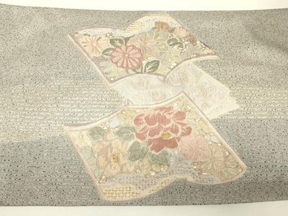 平和屋着物●中国三大刺繍　スワトウ刺繍　汕頭刺繍　相良刺繍　総刺繍　太鼓柄袋帯　紬地　冊子花文　正絹　逸品　DABH6944az