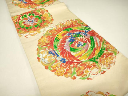 平和屋着物▼六通柄袋帯　天平鳳凰文　金糸　正絹　逸品　DABH6946az