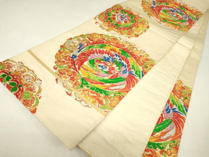 平和屋着物▼六通柄袋帯　天平鳳凰文　金糸　正絹　逸品　DABH6946az