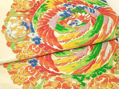 平和屋着物▼六通柄袋帯　天平鳳凰文　金糸　正絹　逸品　DABH6946az