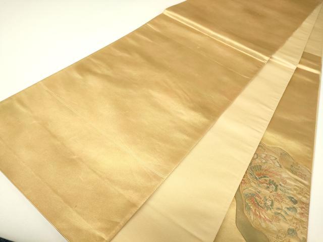 平和屋着物▼中国三大刺繍　スワトウ刺繍　汕頭刺繍　太鼓柄袋帯　向い鳥鳳凰更紗花文　金彩　正絹　逸品　DABH6947az