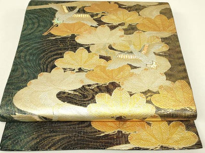 平和屋着物▼袋帯　螺鈿　飛鶴松文　金彩　正絹　逸品　DABH6950az