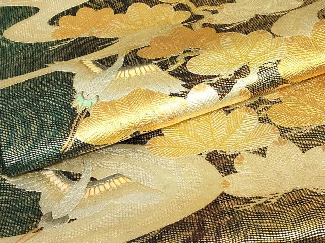 平和屋着物▼袋帯　螺鈿　飛鶴松文　金彩　正絹　逸品　DABH6950az