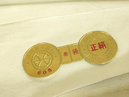 平和屋着物▼西陣　太鼓柄袋帯　駒刺繍　総刺繍　正倉院花文　銀糸　証紙付き　正絹　逸品　DABH6967az