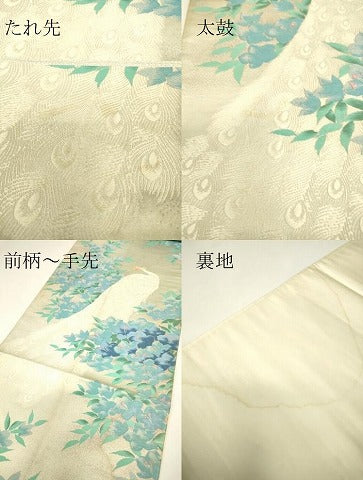 平和屋着物▼六通柄袋帯　洋花孔雀　金糸　正絹　逸品　DABH6977az