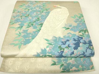 平和屋着物▼六通柄袋帯　洋花孔雀　金糸　正絹　逸品　DABH6977az