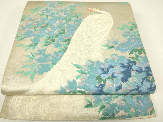 平和屋着物▼六通柄袋帯　洋花孔雀　金糸　正絹　逸品　DABH6977az