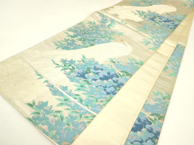 平和屋着物▼六通柄袋帯　洋花孔雀　金糸　正絹　逸品　DABH6977az