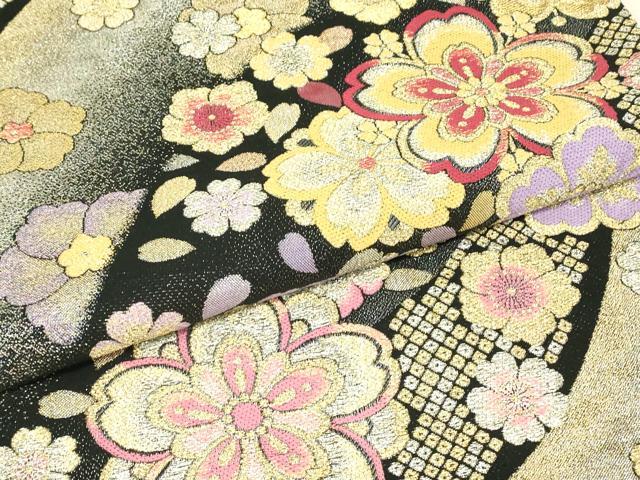 平和屋着物▼六通柄袋帯　舞桜　黒地　金銀糸　正絹　逸品　DABH6987az