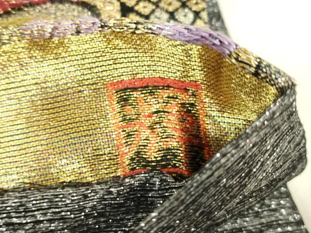 平和屋着物▼六通柄袋帯　舞桜　黒地　金銀糸　正絹　逸品　DABH6987az
