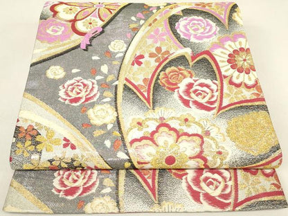 平和屋着物▼六通柄袋帯　ダイヤの輝き　正倉院花文　金糸　正絹　逸品　DABH6989az