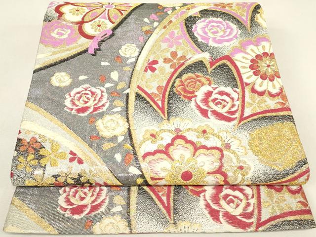 平和屋着物▼六通柄袋帯　ダイヤの輝き　正倉院花文　金糸　正絹　逸品　DABH6989az