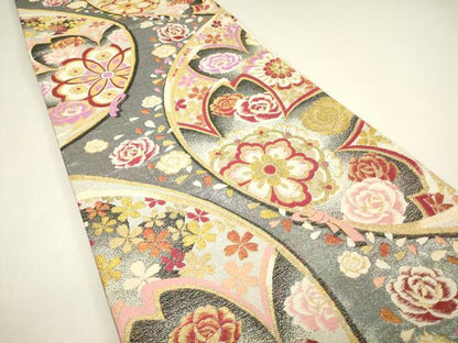 平和屋着物▼六通柄袋帯　ダイヤの輝き　正倉院花文　金糸　正絹　逸品　DABH6989az
