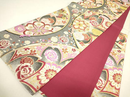 平和屋着物▼六通柄袋帯　ダイヤの輝き　正倉院花文　金糸　正絹　逸品　DABH6989az