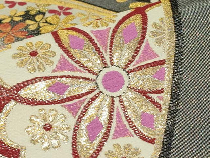 平和屋着物▼六通柄袋帯　ダイヤの輝き　正倉院花文　金糸　正絹　逸品　DABH6989az