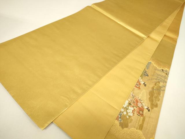 平和屋着物▼太鼓柄袋帯　人物風景文　金糸　正絹　逸品　DABH7000az