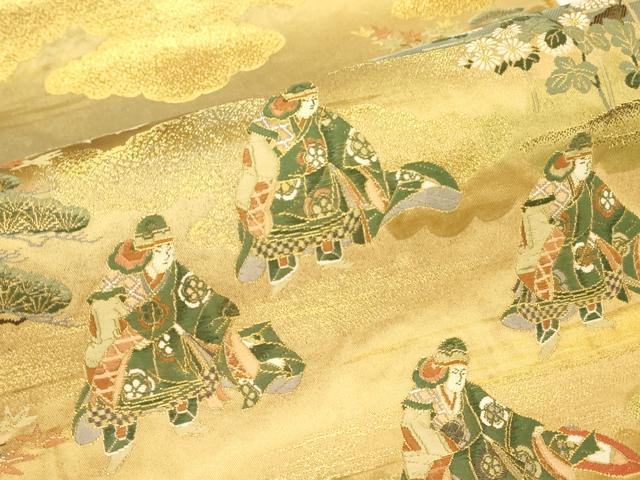 平和屋着物▼太鼓柄袋帯　人物風景文　金糸　正絹　逸品　DABH7000az