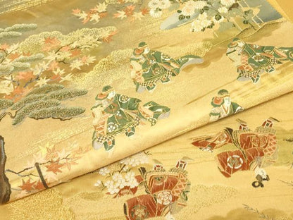 平和屋着物▼太鼓柄袋帯　人物風景文　金糸　正絹　逸品　DABH7000az