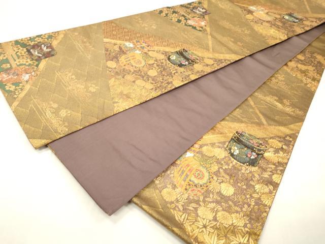 平和屋着物▼六通柄袋帯　仕覆花文　金糸　正絹　逸品　DABH7001fe