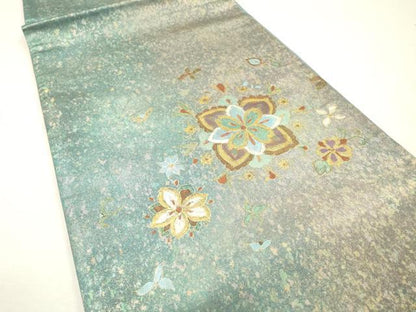 平和屋着物▼太鼓柄袋帯　正倉院花唐草文　金銀彩　引箔　正絹　逸品　DABH7002fe