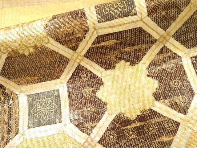 平和屋着物▼太鼓柄袋帯　螺鈿箔　蜀江花文　金彩　正絹　逸品　DABH7003fe