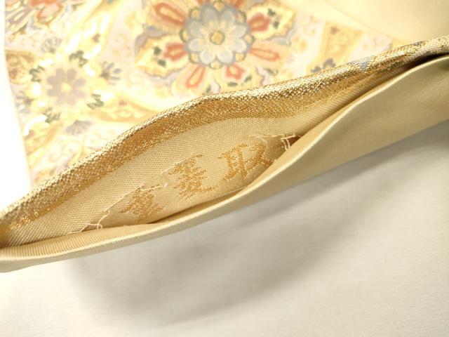 平和屋着物▼六通柄袋帯　紹巴　重菱取華文　金糸　正絹　逸品　DABH7006fe