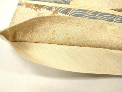 平和屋着物▼全通全景柄袋帯　人物風景文　金爛綴　正絹　逸品　DABH7011fe