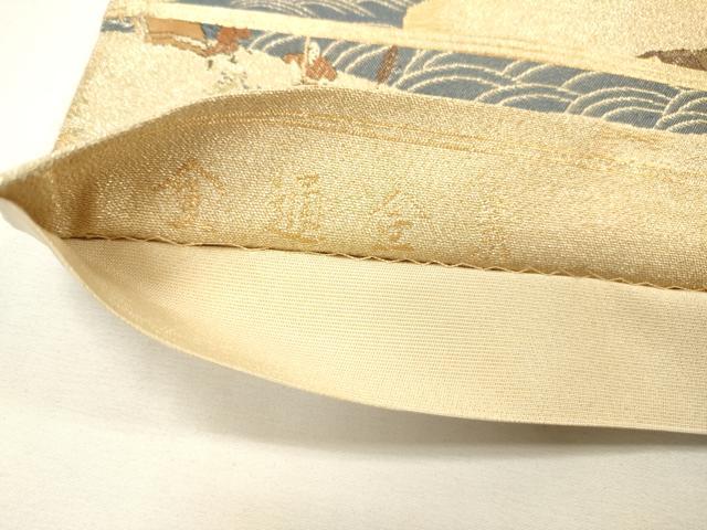 平和屋着物▼全通全景柄袋帯　人物風景文　金爛綴　正絹　逸品　DABH7011fe
