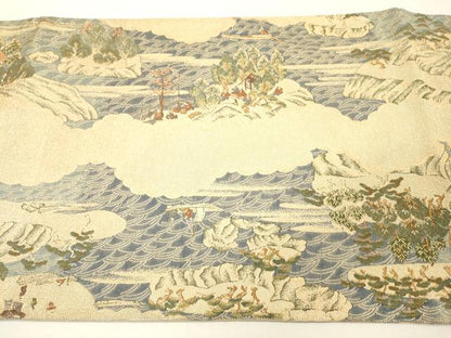 平和屋着物▼全通全景柄袋帯　人物風景文　金爛綴　正絹　逸品　DABH7011fe