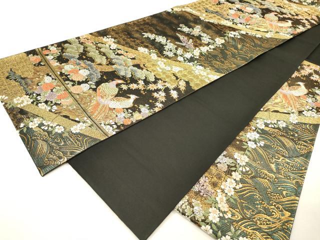 平和屋本店▼六通柄袋帯　唐織　九百錦　花鳥文　黒地　本金箔　正絹　逸品　DABH7012fe