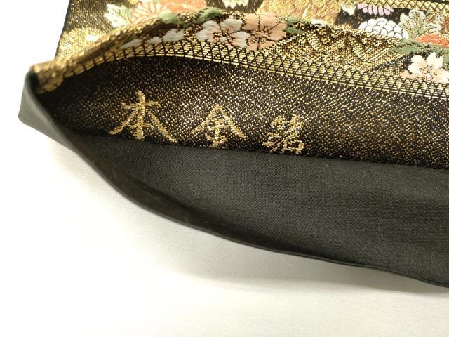 平和屋本店▼六通柄袋帯　唐織　九百錦　花鳥文　黒地　本金箔　正絹　逸品　DABH7012fe