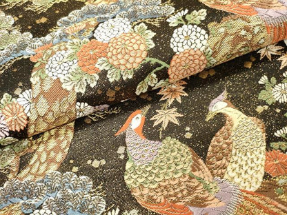 平和屋本店▼六通柄袋帯　唐織　九百錦　花鳥文　黒地　本金箔　正絹　逸品　DABH7012fe