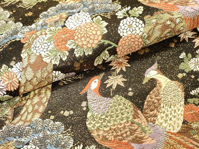 平和屋本店▼六通柄袋帯　唐織　九百錦　花鳥文　黒地　本金箔　正絹　逸品　DABH7012fe