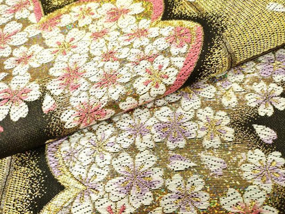 平和屋着物▼西陣　熊井一雄作　六通柄袋帯　舞桜　金糸　証紙付き　正絹　逸品　DABH7024fe