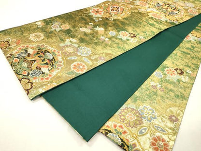 平和屋着物▼六通柄袋帯　唐織　向かい鳥花絵皿文　金糸　正絹　逸品　DABH7025fe