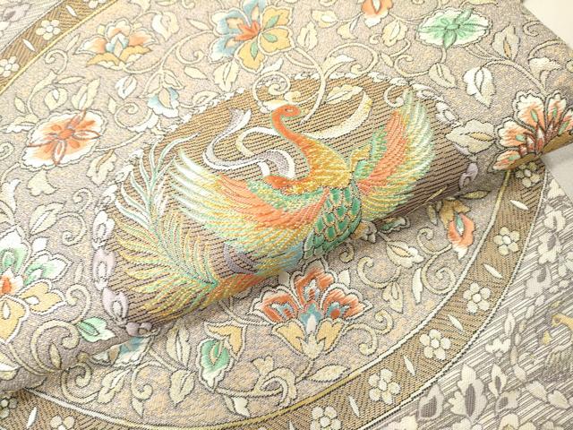 平和屋着物▼六通柄袋帯　正倉院鳳凰文　金糸　正絹　逸品　DABH7032fe