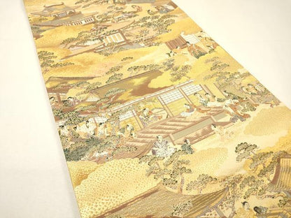 平和屋着物▼六通柄袋帯　人物風景文　金糸　正絹　逸品　DABH7035fe