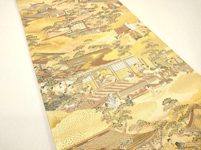 平和屋着物▼六通柄袋帯　人物風景文　金糸　正絹　逸品　DABH7035fe