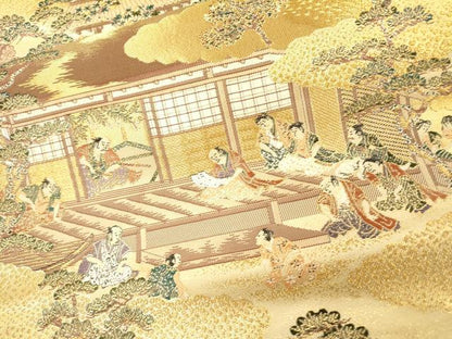平和屋着物▼六通柄袋帯　人物風景文　金糸　正絹　逸品　DABH7035fe